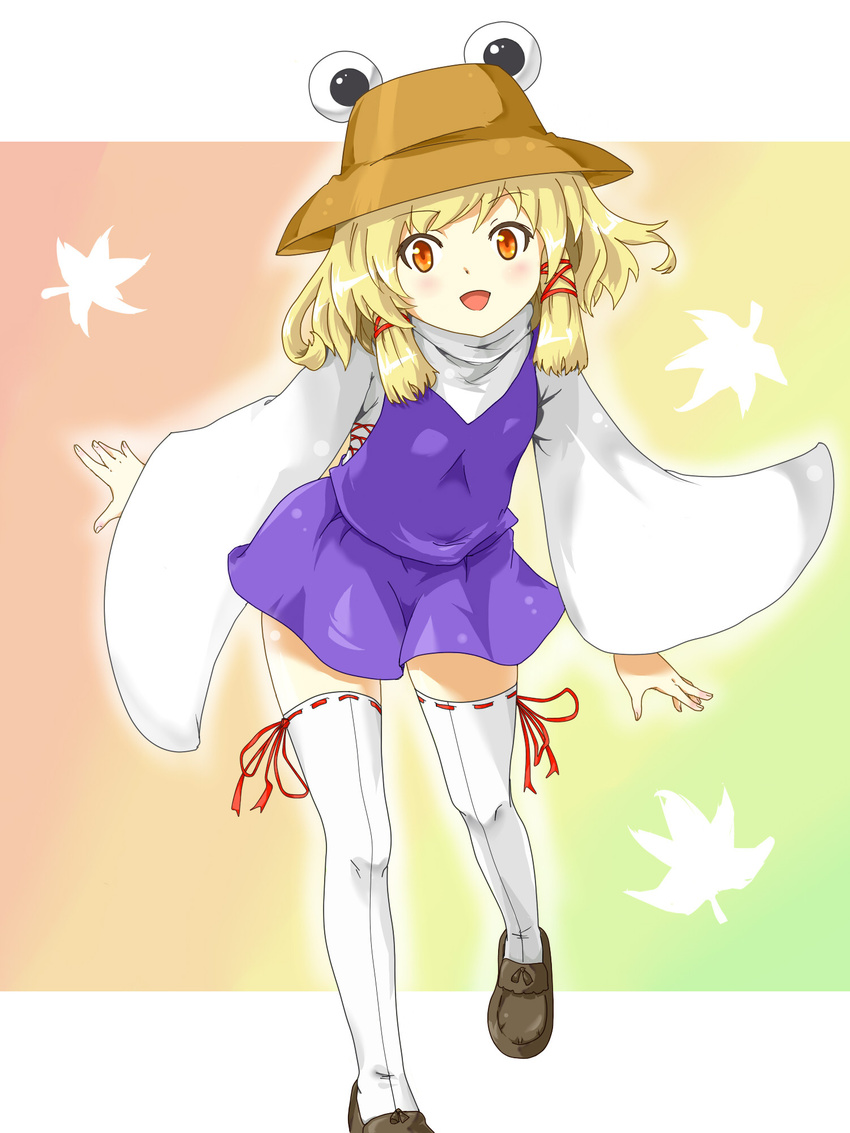 agu_(shingo) blonde_hair hat highres moriya_suwako short_hair solo thighhighs touhou yellow_eyes