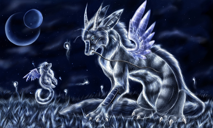 canine flying hi_res hibikio horns hybrid scalie spirits wallpaper watching_the_stars wings wolf
