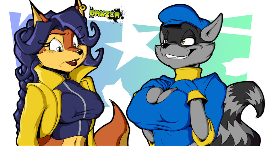 big_breasts breasts canine carmelita_fox crossgender daxzor duo female fox mammal raccoon sly_cooper sly_cooper_(series)