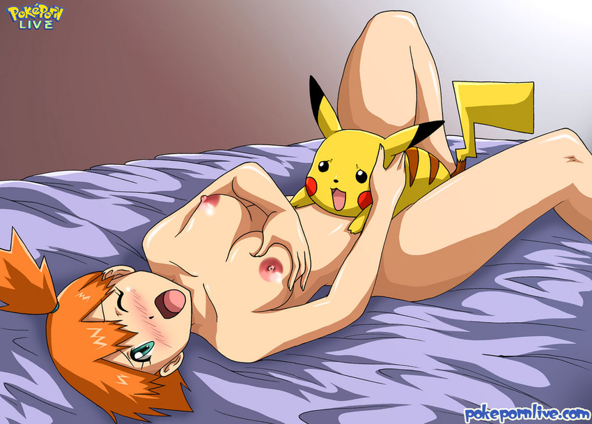 blush breast_grab female interspecies missionary_position misty on_back pikachu pok&eacute;mon pokephilia pokepornlive sex spread_legs spreading wink