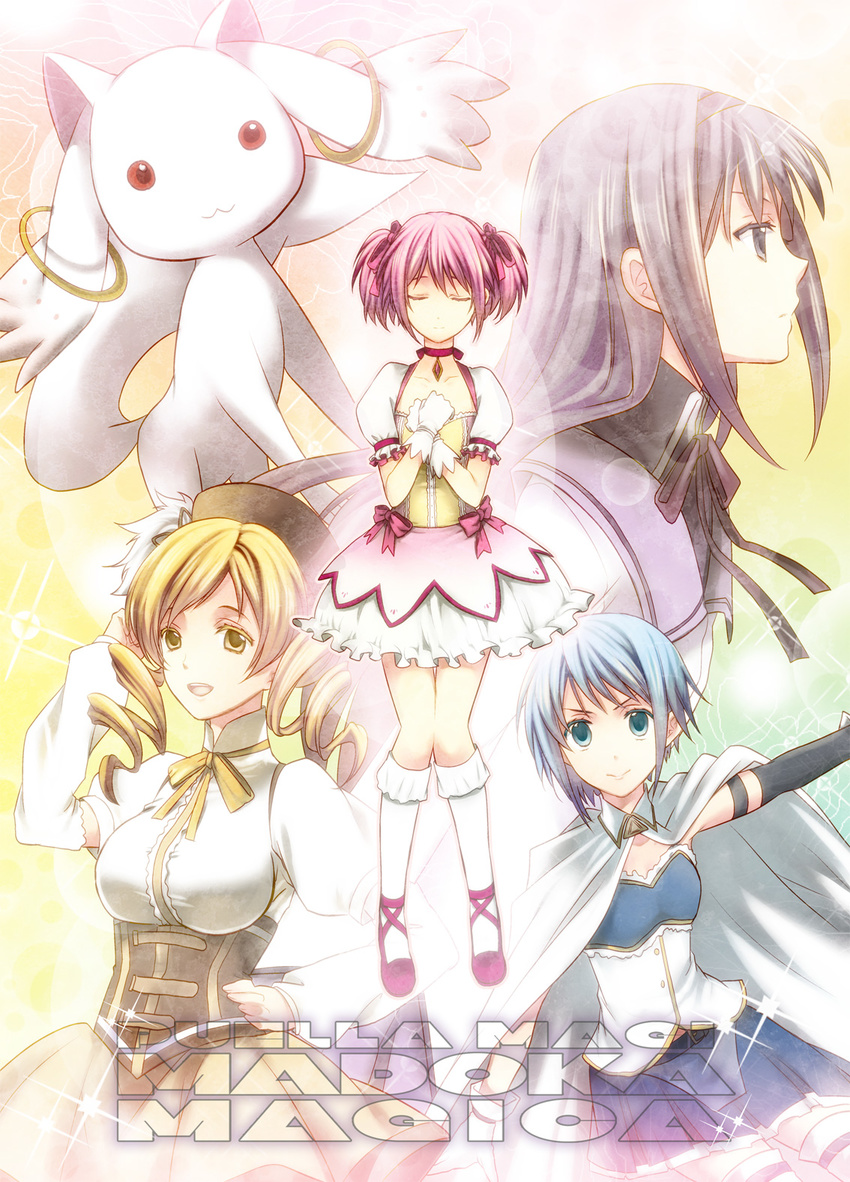 akemi_homura bad_id bad_pixiv_id bangs highres kaname_madoka kyubey magical_girl mahou_shoujo_madoka_magica miki_sayaka mikou_(monpamanpe) multiple_girls thighhighs tomoe_mami