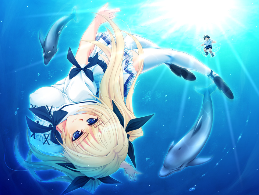 aisaka_tsugumi animal blonde_hair blue_eyes dolphin fusataka_shikibu game_cg renai_saimin thighhighs twintails underwater