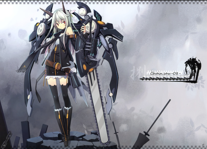 horns poco red_eyes thighhighs weapon