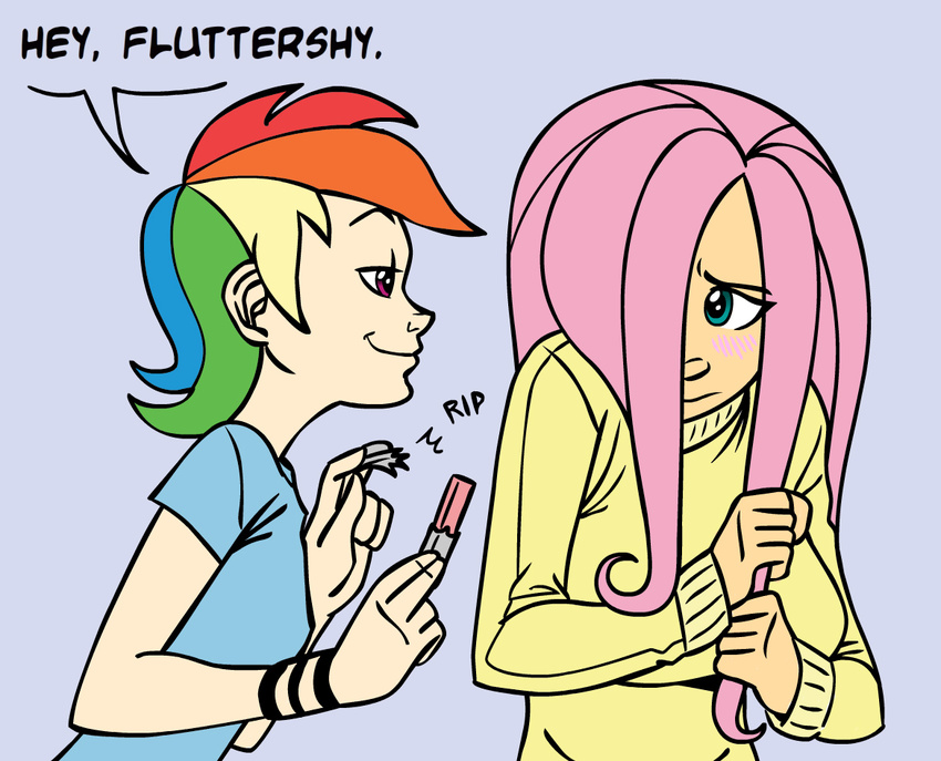 female fluttershy_(mlp) friendship_is_magic human mlp_anthro mlp_personification my_little_pony rainbow_dash_(mlp)