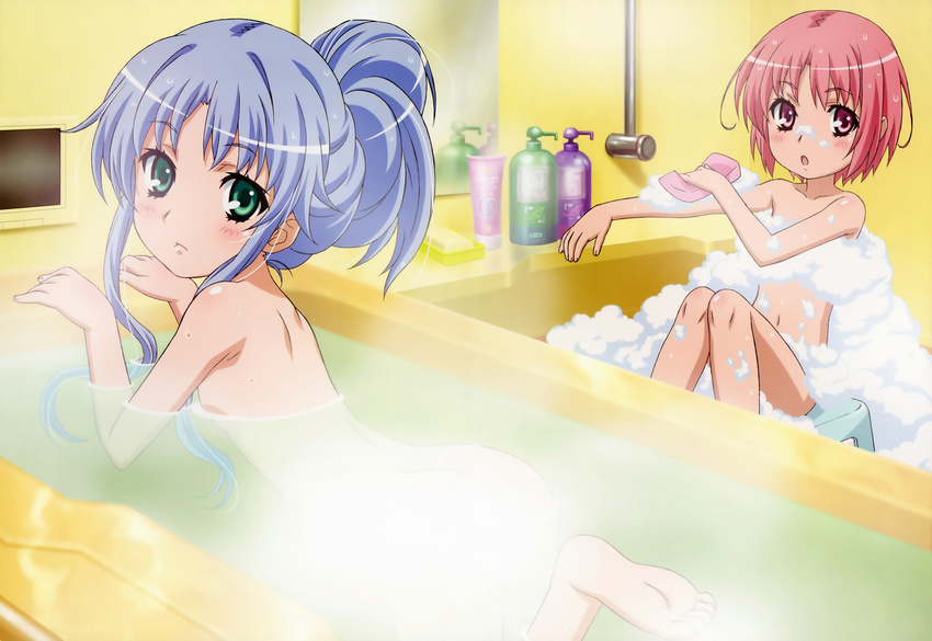 2girls bath blue_hair green_eyes index megami nude pink_eyes pink_hair short_hair to_aru_majutsu_no_index tsukuyomi_komoe water