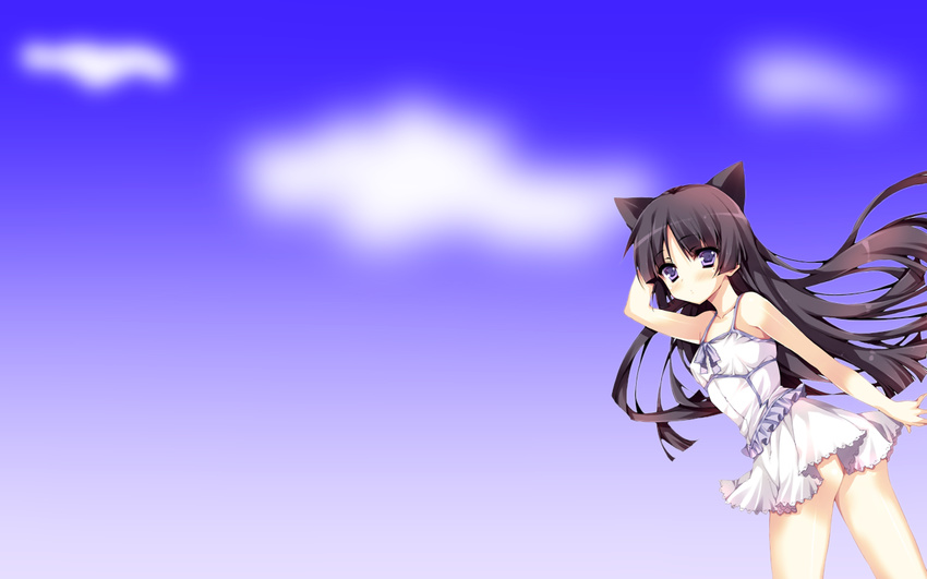 anapom animal_ears black_hair blush dress gokou_ruri long_hair ore_no_imouto_ga_konna_ni_kawaii_wake_ga_nai purple_eyes sky