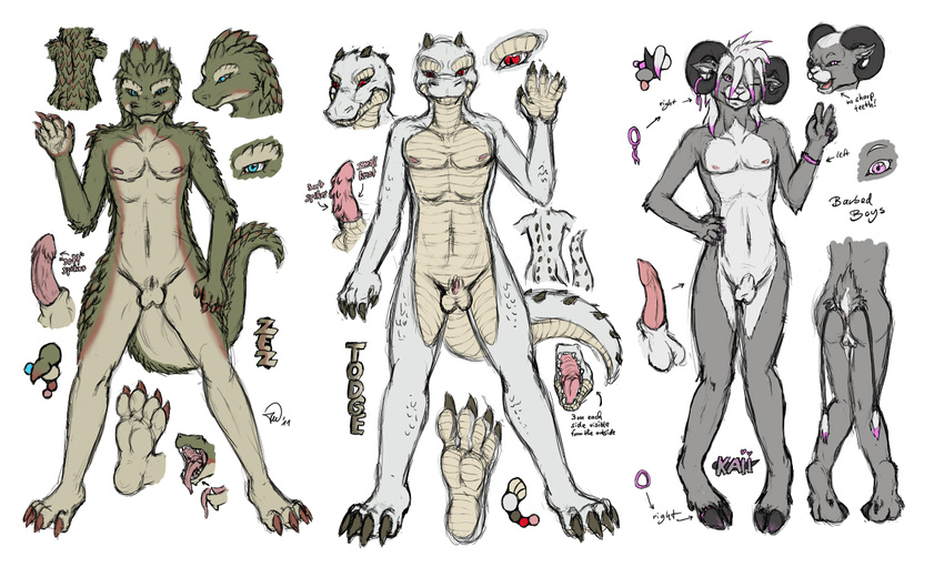 balls barbed_boys barbedstudios caprine char_sheet charsheet forceswerwolf goat kaii lizard male mammal mawshot model_sheet mouth_shot nude open_mouth paws penis plain_background ref reptile scalie sketch todge white_background zez