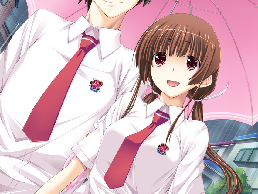 brown_hair futsu_janai game_cg himesawa_sayaka red_eyes seifuku umbrella