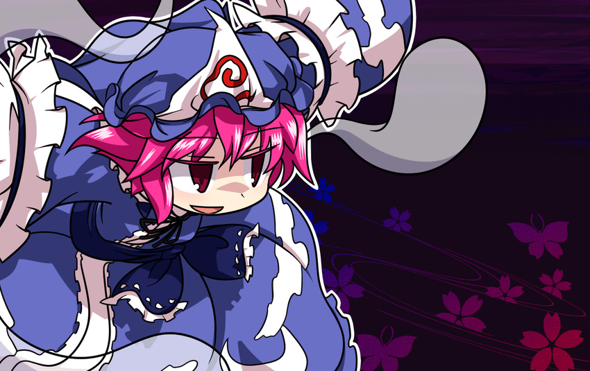 hat iyau japanese_clothes kimono pink_eyes pink_hair saigyouji_yuyuko solo touhou triangular_headpiece