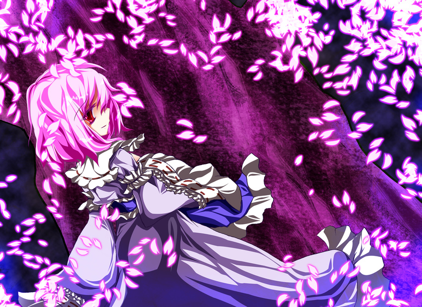 a_c_for_p absurdres bad_id bad_pixiv_id cherry_blossoms ghost highres japanese_clothes petals pink_hair red_eyes saigyouji_yuyuko solo touhou tree
