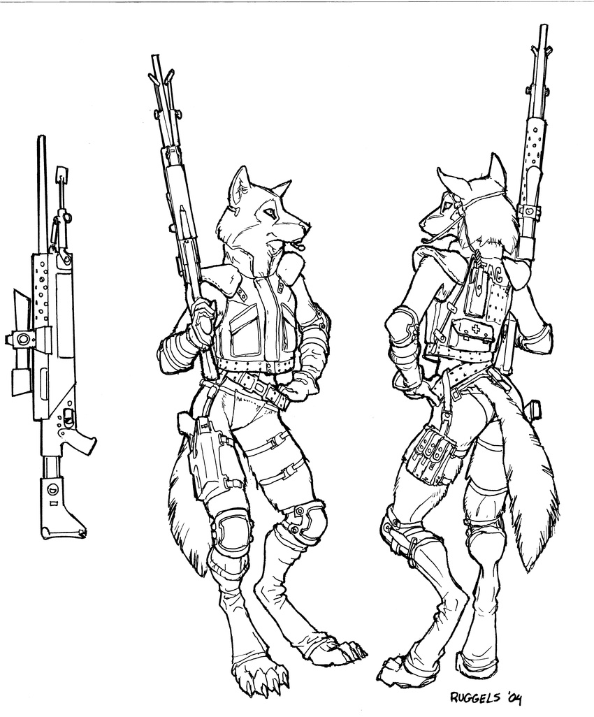 absurd_res asheru canine female futuristic gun hi_res huge inks model_sheet rifle scott_ruggels sniper solo weapon wolf