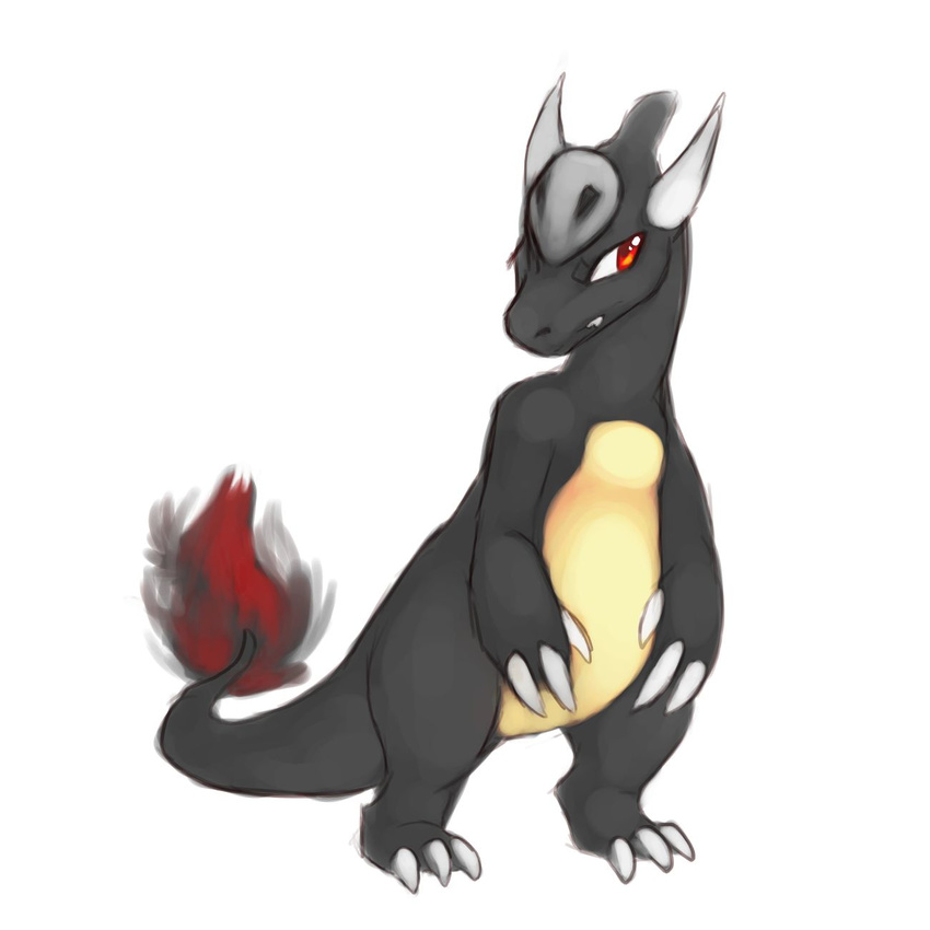 charmeleon claws fak&#233;mon feral fire grey_body horn houndour hybrid kayla-na looking_away mel_the_hybrid nintendo plain_background pok&#233;mon pok&eacute;mon red_eyes solo video_games white_background