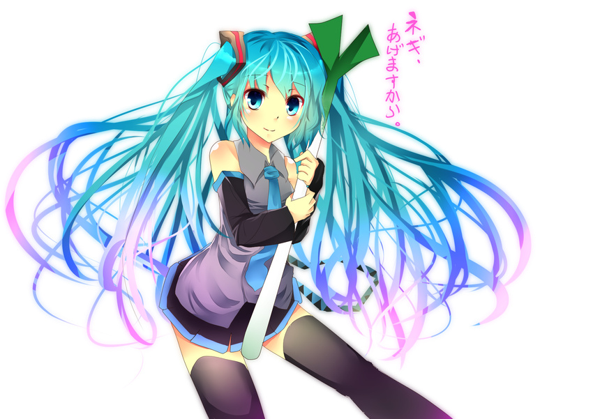 aqua_eyes aqua_hair e-co hatsune_miku highres long_hair solo spring_onion thighhighs twintails vocaloid zettai_ryouiki