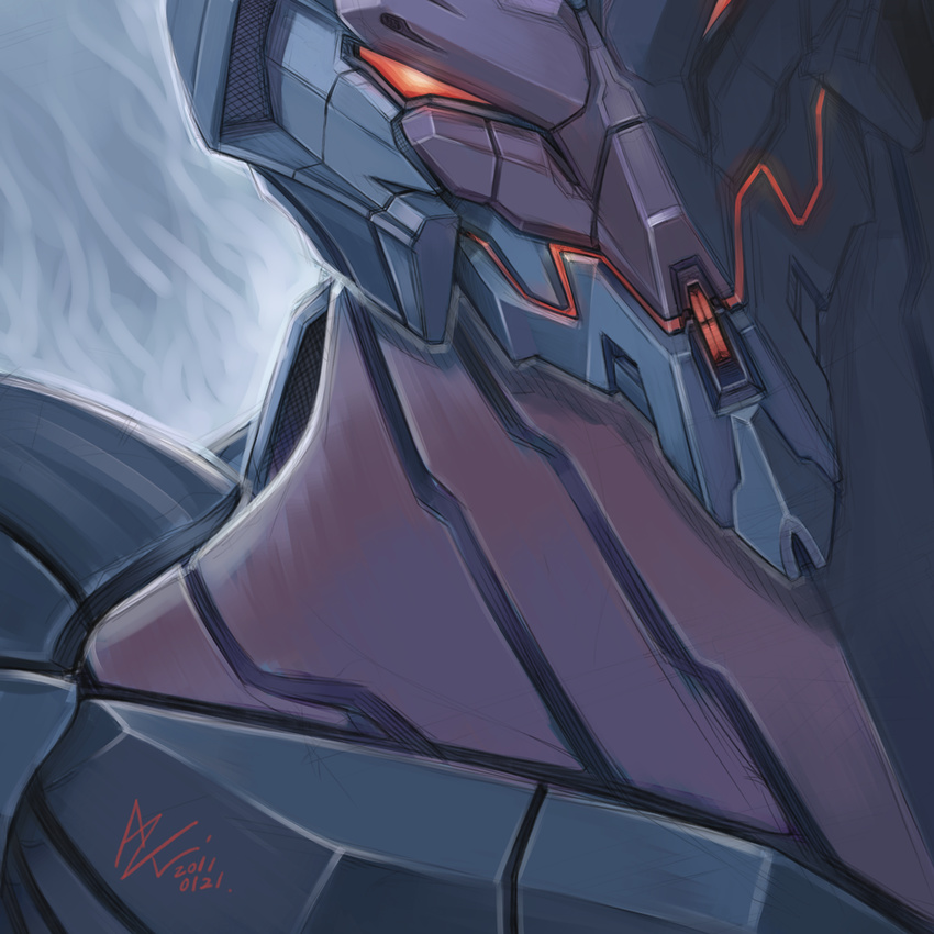 bad_id bad_pixiv_id close-up dutch_angle eva_03 gradient gradient_background mecha neon_genesis_evangelion no_humans rebuild_of_evangelion red_eyes upper_body