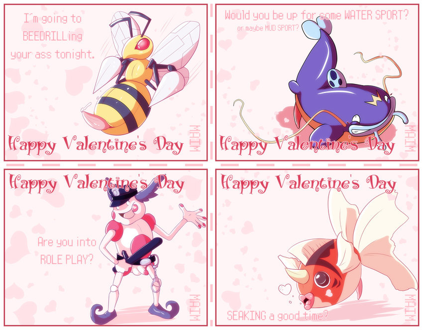 arthropod badge balls bee beedrill cosplay feral fish handcuffs hat holidays humor insect lol maim male marine mr._mime nintendo penis pink pink_theme pok&#233;mon police_hat pun red_eyes seaking shackles tonfa unknown_artist valentine's_day valentines_day video_games whiscash wishcash wordplay