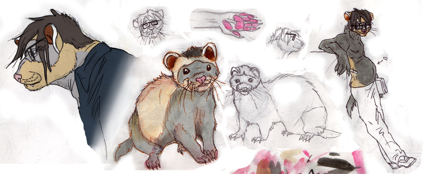 fur grey grey_fur hair male mammal markings multiple_images multiple_scenes mustelid rachel_(artist) sketch