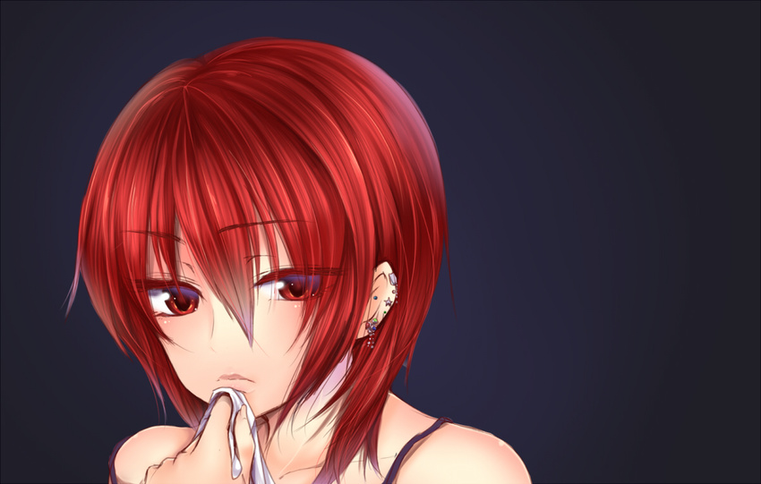 angel_beats! ear_piercing iwasawa masayu piercing red_eyes red_hair short_hair solo