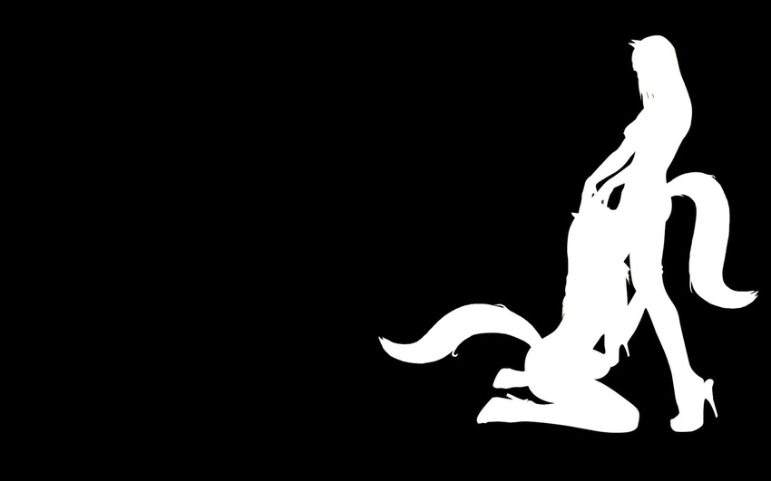 black_and_white breasts ears female hair high_heels monochrome nude oral sitting standing tail wallpaper