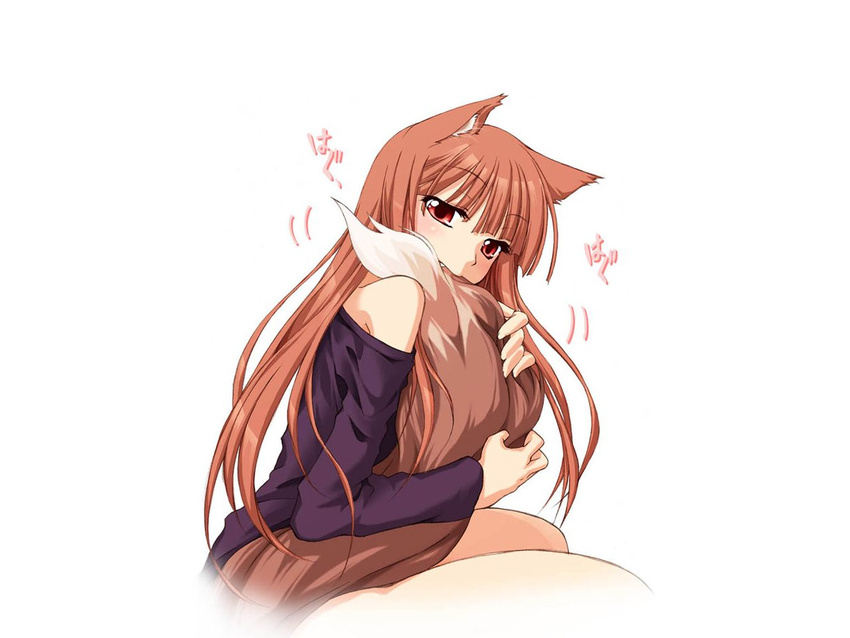 animal_ears bite female horo ookami_to_koushinryou ookamimimi plain_background solo spice_and_wolf tail unknown_artist wallpaper white_background wolf_ears