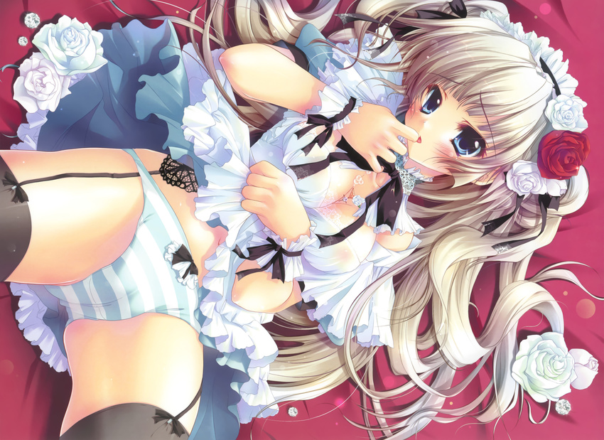 cameltoe cleavage garter_belt izumi_tsubasu panties skirt_lift stockings striped_panties underwear