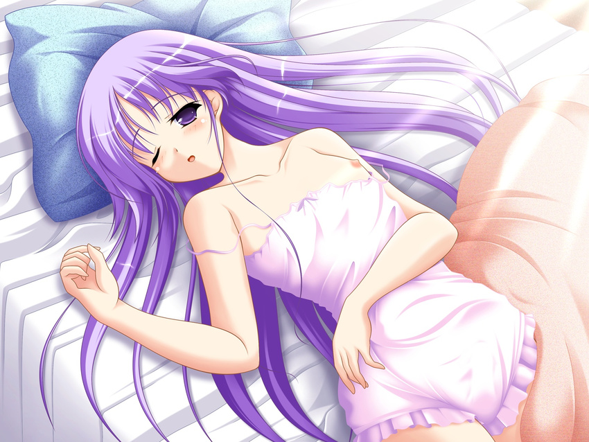 bed happiness kakesu male purple_eyes trap watarase_jun wink