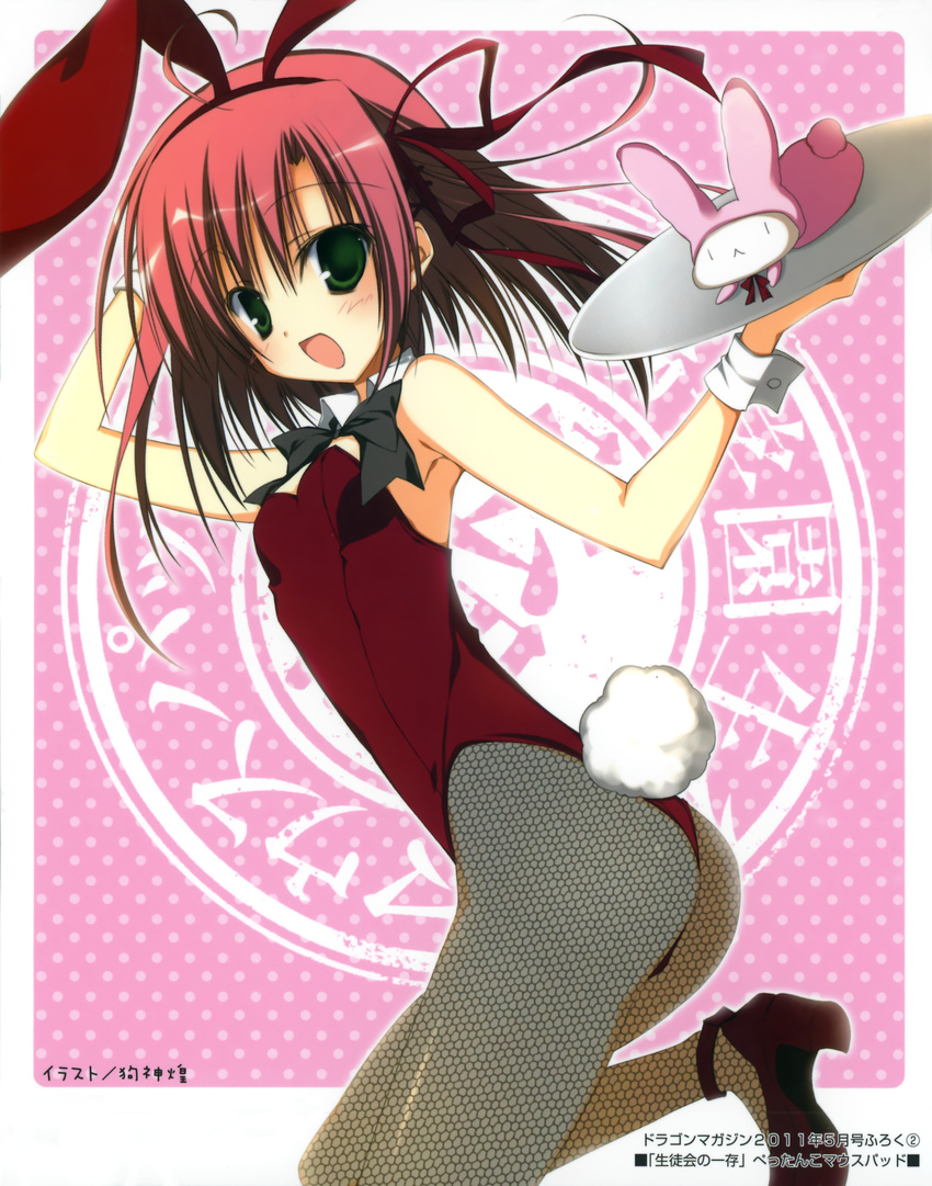 1girl animal_ears ass bunny_ears bunny_girl bunnysuit fishnet_pantyhose fishnets highres inugami_kira official_art pantyhose sakurano_kurimu seitokai_no_ichizon solo