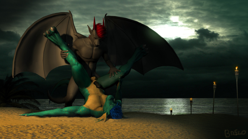 3d anal brelo_(artist) buck cervine claws dragon erection gay horns male nude outside penetration penis scalie sex standing tail wings xander xandertheblue