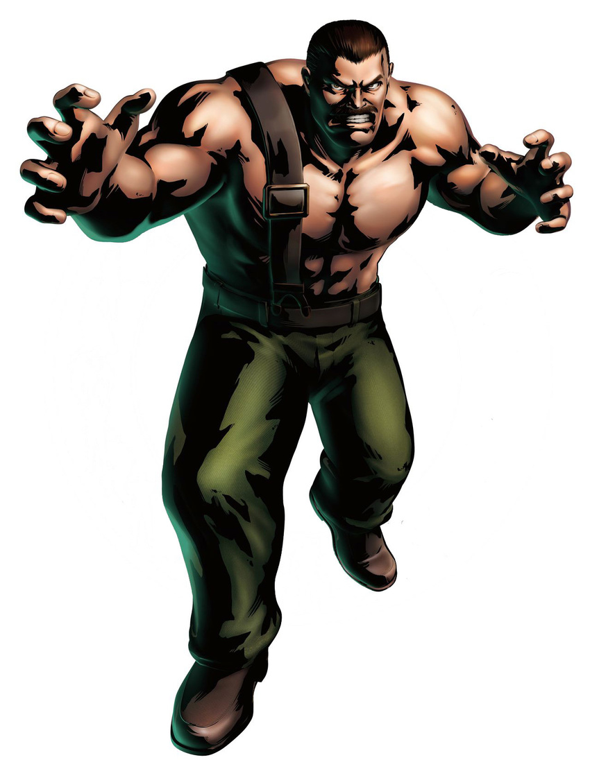 abs belt brown_hair facial_hair final_fight highres male_focus manly marvel_vs._capcom marvel_vs._capcom_3 mike_haggar mori_toshiaki muscle mustache official_art solo
