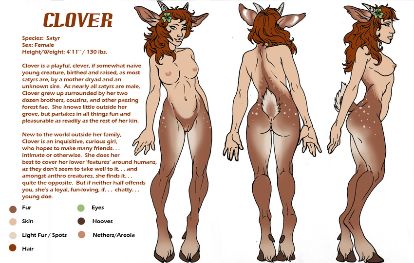 anus back back_dimples cervine clover deer hooves horns hybrid model_sheet nude profile pussy rukis satyr solo