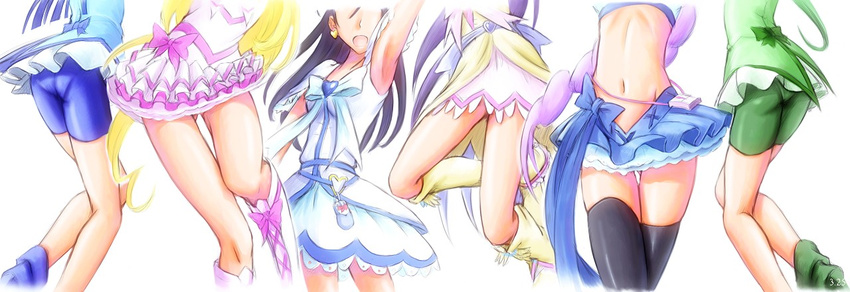 akimoto_komachi aono_miki armpits ass bad_id bad_pixiv_id bike_shorts bonnie_(rsg) cure_aqua cure_berry cure_egret cure_melody cure_mint cure_white fresh_precure! futari_wa_precure futari_wa_precure_splash_star head_out_of_frame houjou_hibiki magical_girl midriff minamino_kanade minazuki_karen miniskirt mishou_mai multiple_girls navel pantylines precure ribbon skin_tight skirt suite_precure thighhighs yes!_precure_5 yukishiro_honoka