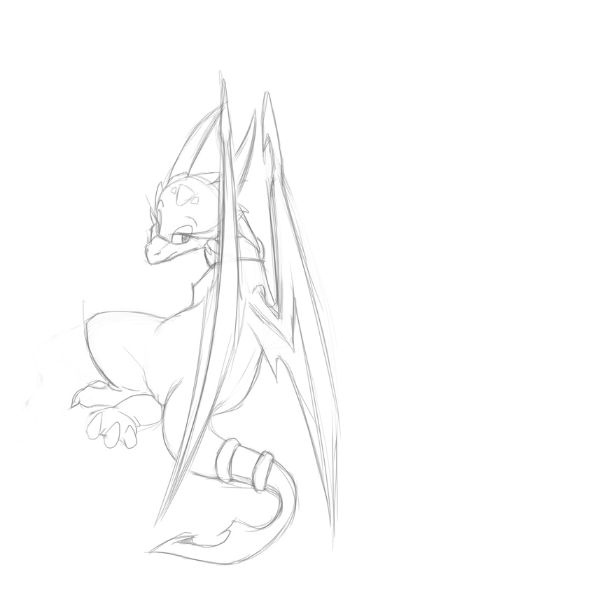 black_and_white cynder female feral hi_res mel_the_hybrid monochrome sketch solo spyro_the_dragon wings