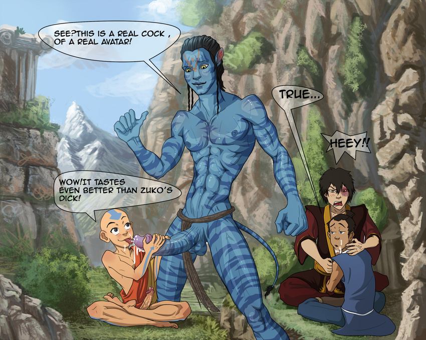 anma avatar avatar:_the_last_airbender avatar_the_last_airbender balls crossover fellatio gay human humanoid_penis jake_sully james_cameron's_avatar james_cameron's_avatar male mammal na'vi na'vi nude oral oral_sex penis sex size_difference sokka zuko