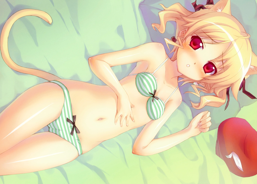 agnes_boulange animal_ears bikini blonde_hair cameltoe catgirl minamura_halki red_eyes shukufuku_no_campanella swimsuit tail