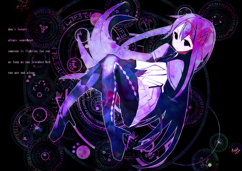 akemi_homura bad_id bad_pixiv_id blue_eyes boots dark english high_heels long_hair magic_circle magical_girl mahou_shoujo_madoka_magica mozuku_doukoukai pantyhose purple_hair ribbon shoes solo