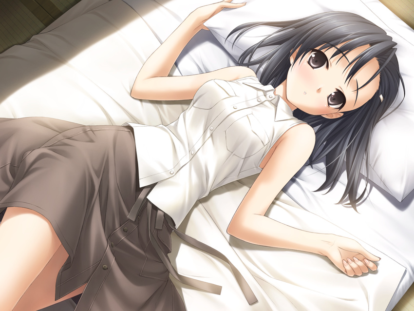 bed black_hair game_cg hashimoto_takashi kuranaga_kozue short_hair yosuga_no_sora