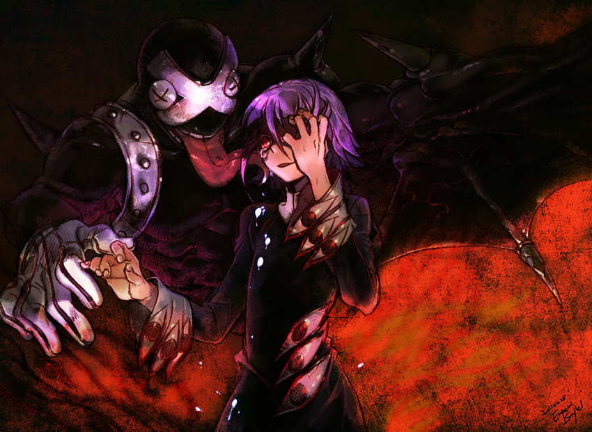 androgynous crona_(soul_eater) dress empew highres purple_hair ragnarok_(demon_sword) short_hair soul_eater tears