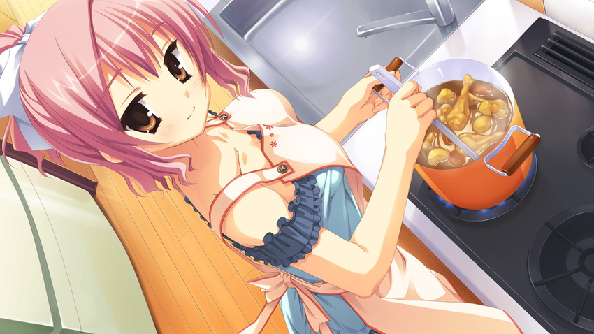 apron food game_cg kobuichi muririn pink_hair tenshinranman tokiwa_mahiro