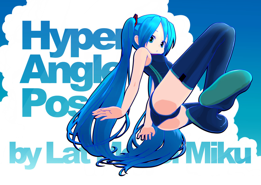 akahige aqua_eyes aqua_hair ass boots fingers hands hatsune_miku highres legs long_hair palms solo swimsuit thigh_boots thighhighs twintails vocaloid vocaloid_(lat-type_ver)