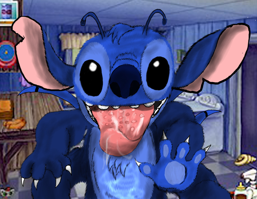 antennae black_sclera blue_countershading blue_fur blue_nose checkered_floor chest_tuft closet corruption countershading cuddle cute dirty dirtyclosetent disney edit fetish fur hug hungry inside invalid_tag kissing licking lilo lilo_and_stitch looking_at_viewer male notched_ear solo stitch tongue tounge tuft white_claws white_eyes