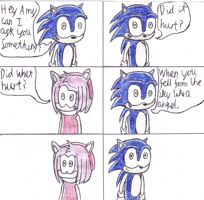 absurd_res comic confused cute dialog dialogue female hedgehog hi_res male mammal plain_background sega sonic_(series) sonic_the_hedgehog sweet text unknown_artist what white_background