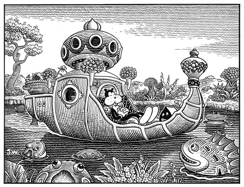 boat female fish floating frank generic_cartoon_anthropomorph inks jim_woodring male pupshaw sleeping water