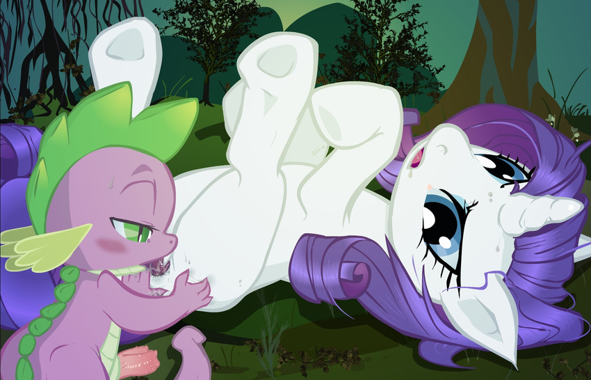 dragon equine female feral friendship_is_magic hooves horn horse interspecies male mammal monochrome my_little_pony oral oral_sex penis pony pussy rarity_(mlp) scalie sex spike_(mlp) straight sweat unicorn young