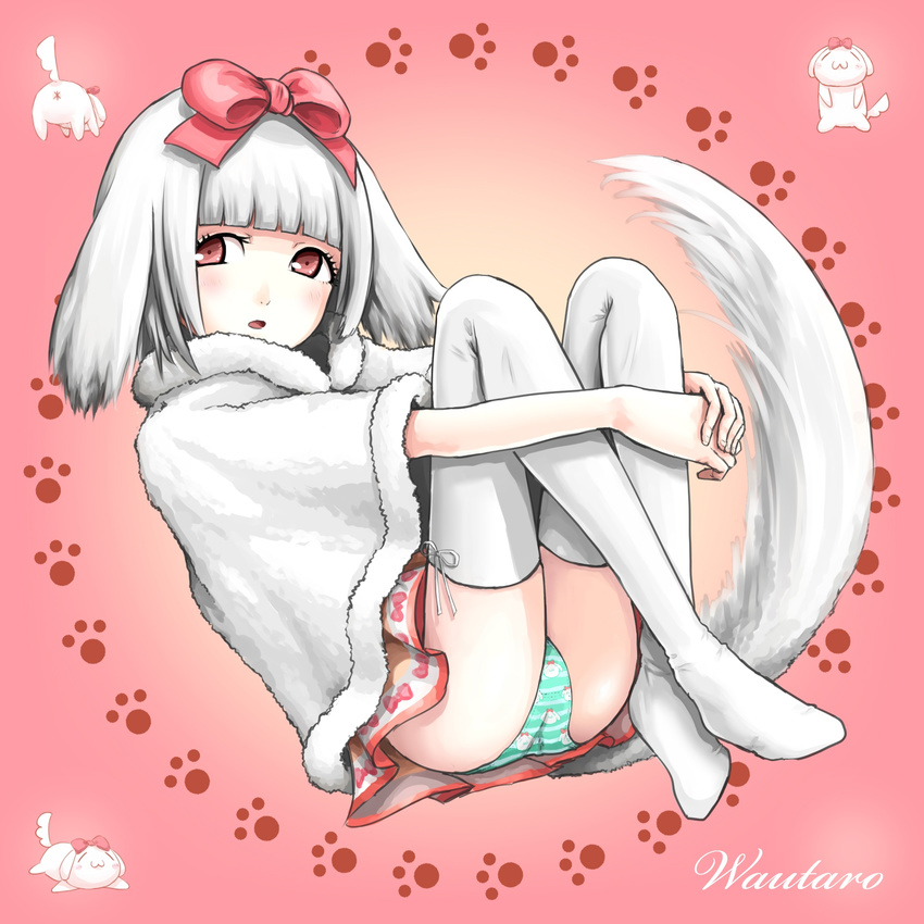 canine dog dog_ears doggirl dress female hair hi_res mammal panties red_eyes solo tail underwear unknown_artist white_hair