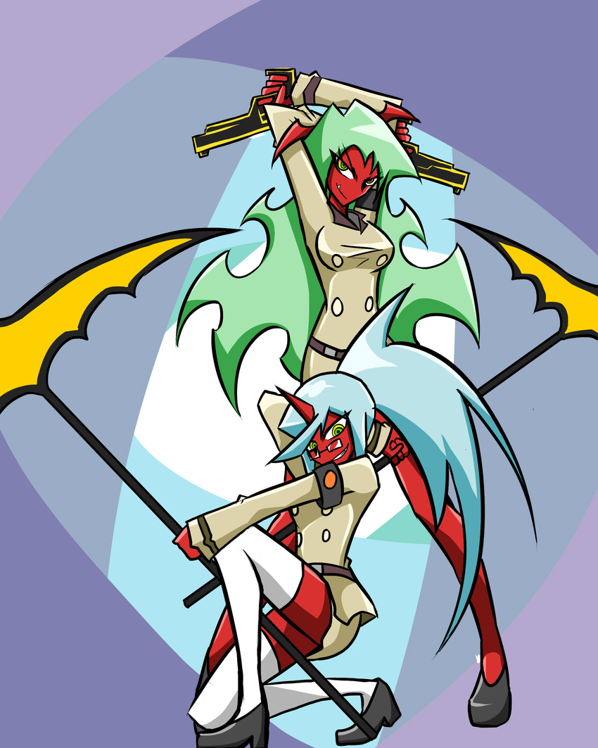absurdres backsu demon_girl double_gold_lacytanga double_gold_spandex highres kneesocks_(character) kneesocks_(psg) panty_&amp;_stocking_with_garterbelt red_skin scanty scanty_(psg)