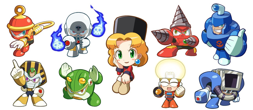 :d ^_^ anchor_symbol android arm_cannon blonde_hair blue_eyes blush_stickers boots brightman brown_eyes chibi clenched_hand closed_eyes diveman drill drillman dual_wielding dustman earrings egyptian everyone fighting_stance fire fur_trim glowing green_eyes grin hand_on_hip hand_on_own_cheek hand_on_own_face hat holding jewelry kalinka_cossack kin_niku light_bulb looking_at_viewer nemes open_mouth orange_eyes periscope pharaohman pointing purple_eyes red_eyes ring ringman robot rockman rockman_(classic) rockman_4 short_hair simple_background sitting skull skullman_(rockman) smile snake standing thumbs_up toad_(animal) toadman vacuum_cleaner weapon yellow_eyes