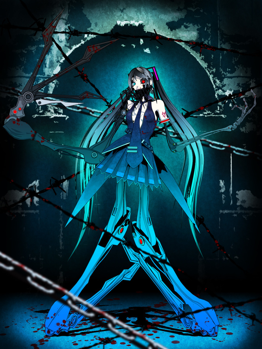 calne_ca cosplay crustacean hagane_miku hagane_miku_(cosplay) heterochromia highres isopod maeda_koutarou necktie original robot solo twintails vocaloid