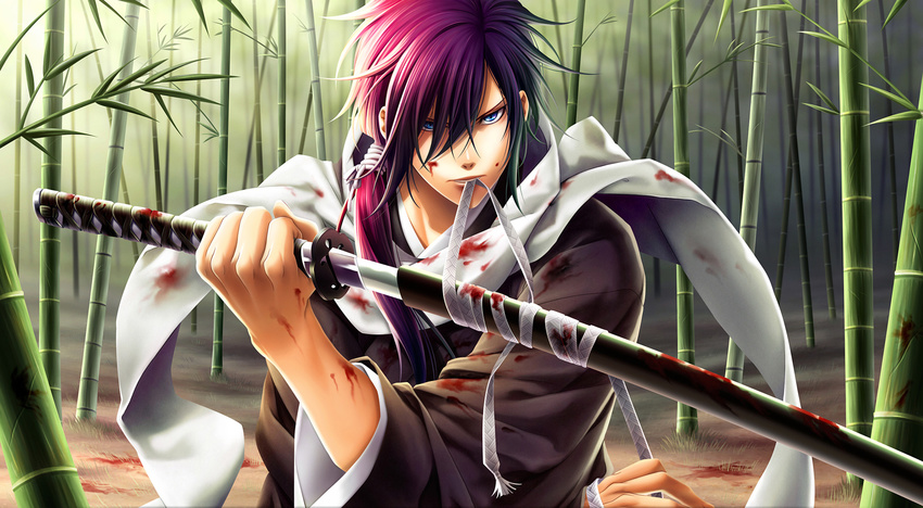 blood hakuouki_shinsengumi_kitan saitou_hajime samurai sword weapon