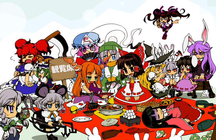 beanie bunny everyone fujiwara_no_mokou hakurei_reimu hat himekaidou_hatate houraisan_kaguya ibuki_suika inaba inaba_tewi izayoi_sakuya kirisame_marisa konpaku_youmu multiple_girls nazrin onozuka_komachi reisen_udongein_inaba saigyouji_yuyuko sentarou shiki_eiki shimamura_youmu touhou