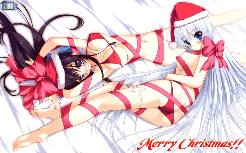 bed christmas elle_prier erect_nipples long_hair moric rafale_nana ribbons santa_hat tagme