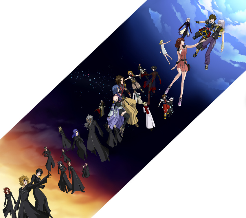 6+girls ansem_seeker_of_darkness ansem_the_wise aqua_(kingdom_hearts) axel_(kingdom_hearts) beard black_coat_(kingdom_hearts) black_hair black_legwear blonde_hair blue_hair brown_hair brown_hakama demyx eyepatch facial_hair fingerless_gloves gloves gundam gundam_seed gundam_seed_destiny hakama highres japanese_clothes kairi_(kingdom_hearts) kingdom_hearts kingdom_hearts_358/2_days kingdom_hearts_birth_by_sleep kingdom_hearts_chain_of_memories kingdom_hearts_coded kingdom_hearts_ii larxene lexaeus luxord marluxia master_eraqus master_xehanort multiple_boys multiple_girls namine organization_xiii parody pink_hair red_hair riku riku_replica roxas saix shuu_(blow_wind) silver_hair sora_(kingdom_hearts) spoilers style_parody terra_(kingdom_hearts) thighhighs vanitas ventus vexen xaldin xemnas xigbar xion_(kingdom_hearts) zexion